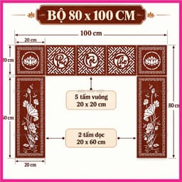 Bộ 7 Tấm Vách Gỗ MDF Trang Trí Bàn Thờ Gia Tiên Phúc Lộc Thọ Hoa Sen Lõi Xanh Chống Ẩm Dày 3mm Nhiều Màu Kích Thước 5