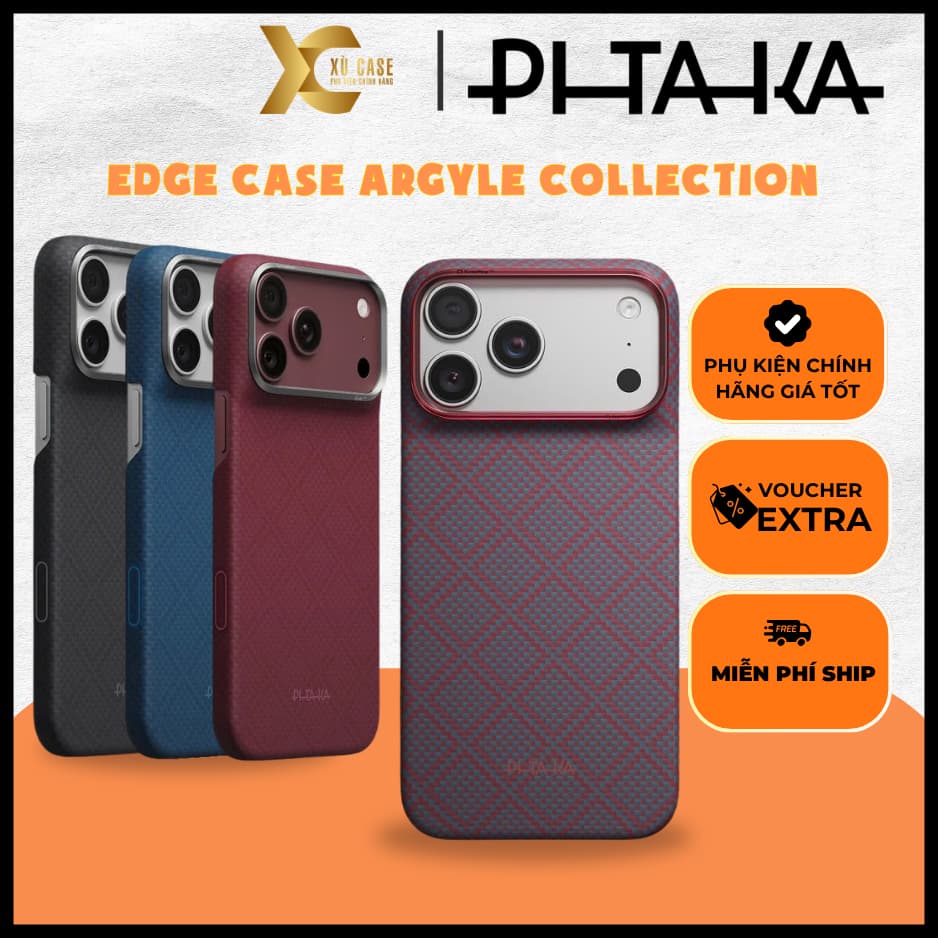 [Có iP18] Ốp PITAKA Edge Argyle Collection Bản Hở Viền Có Nút Control – Siêu Phẩm Từ Sợi Aramid Dệt cho iP