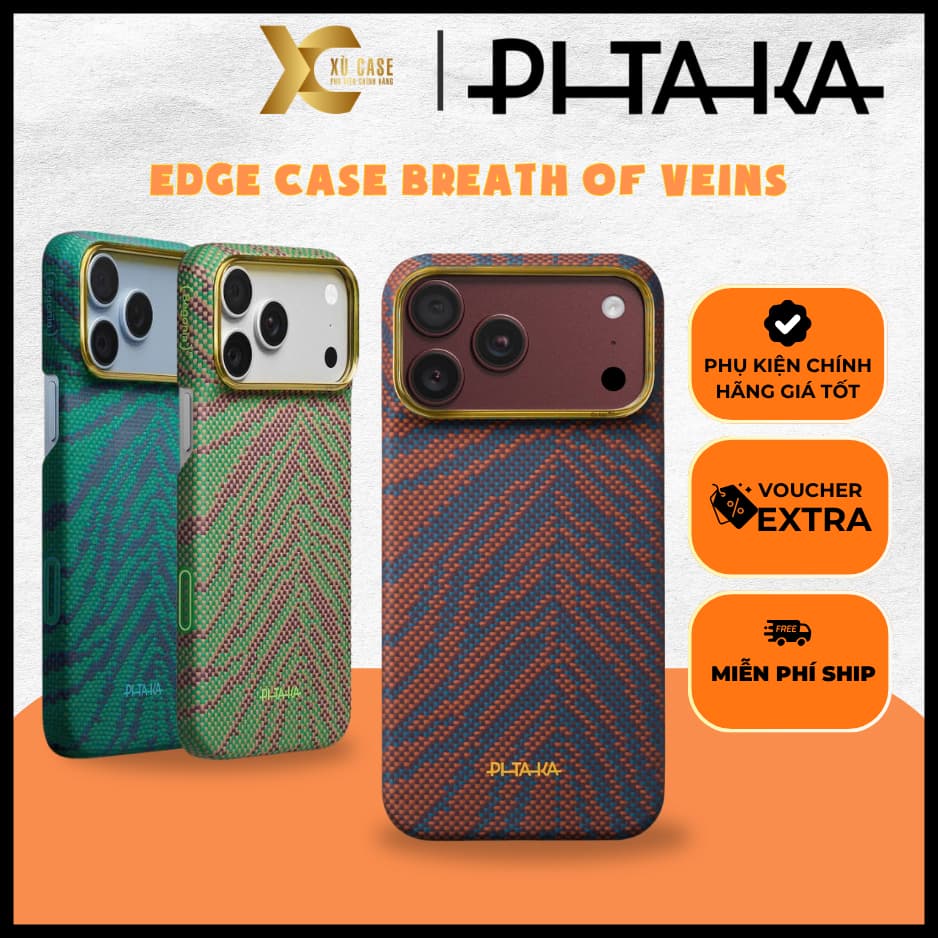 [Có iP18] Ốp PITAKA Edge Case – Breath of Veins Bản Hở Viền Có Nút Control – Siêu Phẩm Từ Sợi Aramid Dệt cho iP