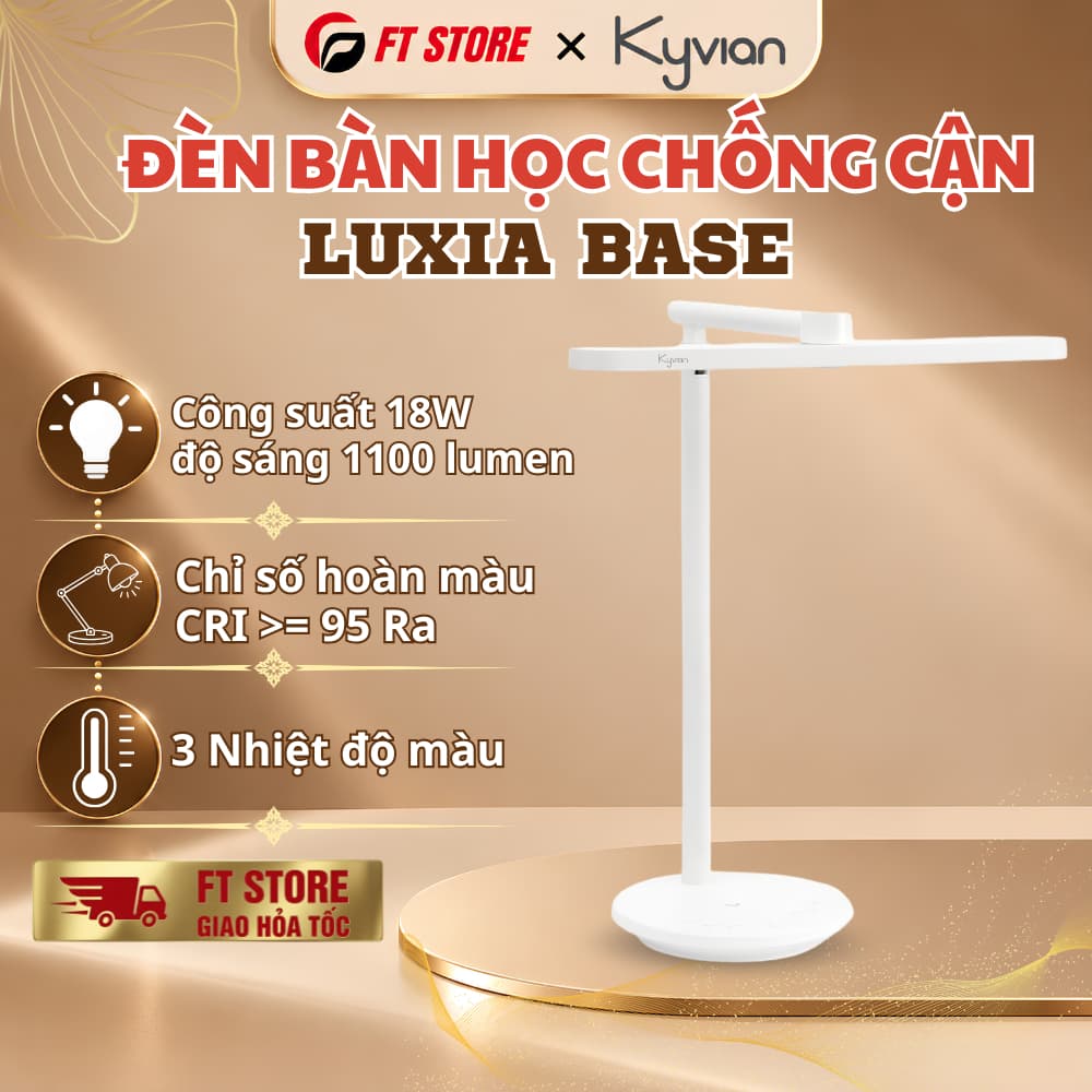 Đèn Bàn Làm Việc Bảo Vệ Mắt Kyvian Luxia Base by Velix 18W 1100 Lumen CRI 95 - 3 Nhiệt Độ Màu, Xoay 360 Độ