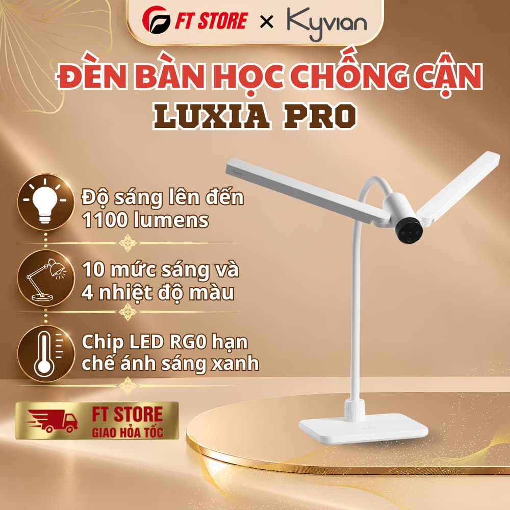Đèn Bàn Làm Việc Bảo Vệ Mắt Kyvian Luxia Pro by Velix 16W 1100 Lumen CRI 97 - Xoay 180 Độ, 4 Nhiệt Độ Màu, Cảm Biến Sáng