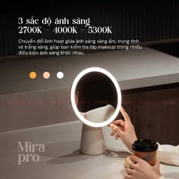 Đèn LED Gương Trang Điểm Kyvian Mira Pro 4.5W CRI 97 by Velix - 3 Sắc Độ Sáng, Pin Sạc 1800mAh, Xoay Linh Hoạt 3
