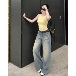Quần Jean Nữ Suông Rộng Cạp Cao AN TÂY Vải  Xước Vintage Thêu Hoạ Tiết Túi Sau Có Nắp 100cm #8898-99 Xám Rêu/Xanh Nhạt 4