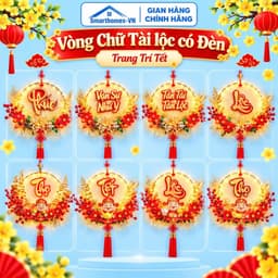 [TẾT2027]🌟 Vòng Hoa Trang Trí Thần Tài May Mắn – Đèn LED Rực Rỡ – Treo Tết Phong Thuỷ 2026 1