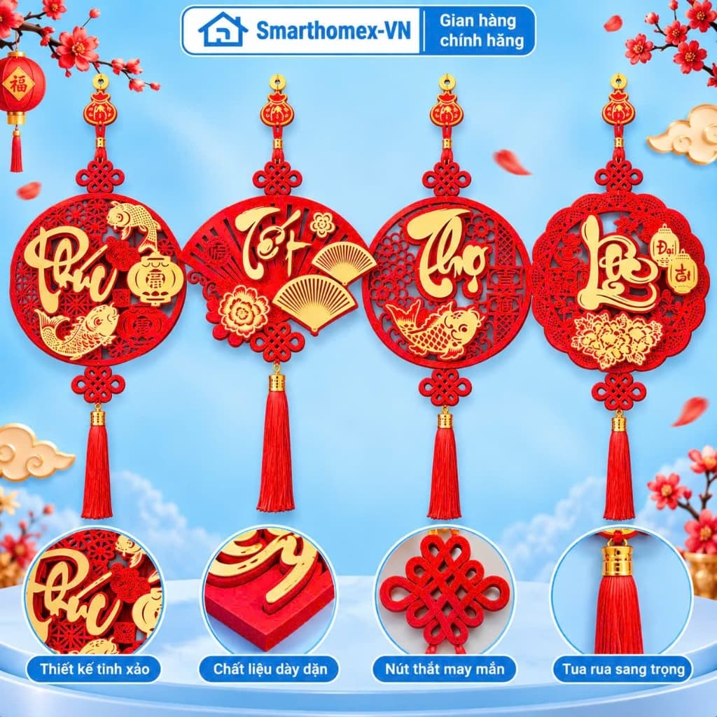 [TẾT 2027] Dây Treo Thần Tài Bằng Nỉ Nhung Đỏ, Chữ Tết - Phúc - Lộc - Thọ, Trang Trí Tết Phong Thủy Thu Hút Tài Lộc