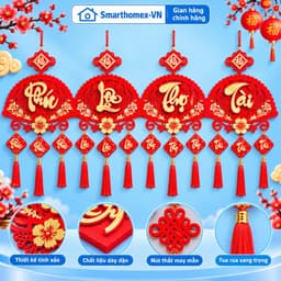 [TẾT 2027] Khánh Quạt Nhung Khắc Chữ Tết - Phúc - Lộc - Thọ, Mẫu Mới 3 Tua, Treo Nhà Phong Thủy, Decor Tết May Mắn 1