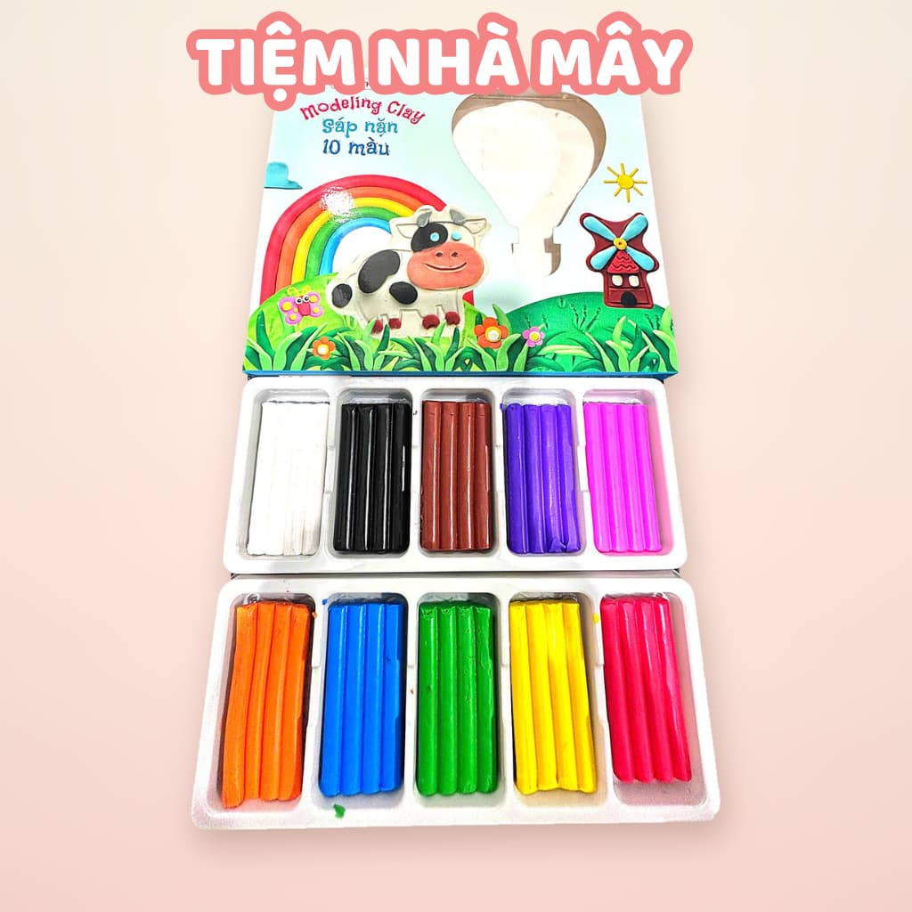 Vỉ 10 màu đất nặn ĐỨC THANH,để lâu không cứng, tái sử dụng, an toàn không dính tay, màu sắc sáng dành cho bé sáng tạo