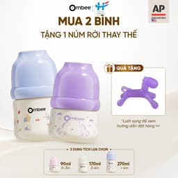 [MUA 2 BÌNH TẶNG 1 NÚM] Bình sữa Ombee PPSU Anti-colic - Phiên Bản Basic/Prince/Angel -90ml/170ml/270ml 1