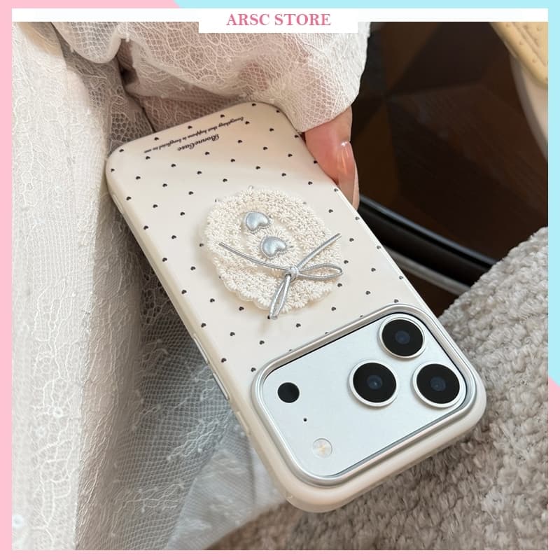 Ốp Lưng iPhone Ins Nơ Tim Chấm Bi Viền Mềm Cao Cấp Biến Hình 17PM Cho Iphone 11 12 13 14 15 16 17 18 Pro Max Plus Air