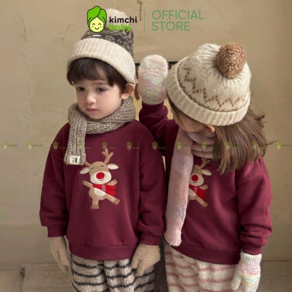 [10-29KG] Áo Sweater Noel Cho Bé Kimchibaby Nỉ 2 Da Cao Cấp Dày Mịn Ấm Áo Nỉ Giáng Sinh Bé Trai Bé Gái AN602
