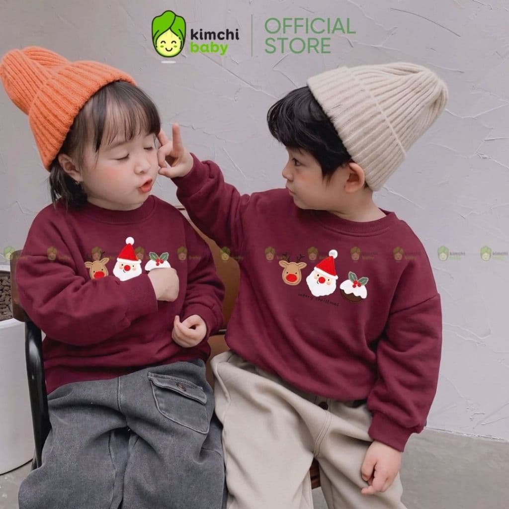 [10-29KG] Áo Sweater Noel Cho Bé Kimchibaby Nỉ 2 Da Cao Cấp Dày Mịn Ấm Áo Nỉ Giáng Sinh Bé Trai Bé Gái AN602