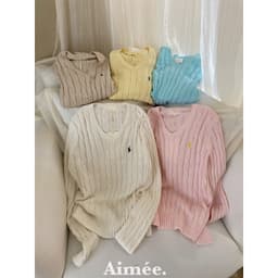 𝟏𝟒𝐚𝐦.𝐬𝐭𝐮𝐝𝐢𝐨 | Áo Len Nữ Cổ V Dệt Kim Vặn Thừng Thêu Logo Ngực Phong Cách Hàn Quốc Thanh Lịch Thu Đông 8