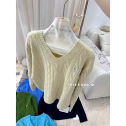 𝟏𝟒𝐚𝐦.𝐬𝐭𝐮𝐝𝐢𝐨 | Áo Len Cổ Tim Cổ V Dệt Vặn Thừng Dài Tay Thêu Logo Ngựa Dáng Suông Hàn Quốc 9