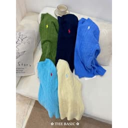 𝟏𝟒𝐚𝐦.𝐬𝐭𝐮𝐝𝐢𝐨 | Áo Len Cổ Tim Cổ V Dệt Vặn Thừng Dài Tay Thêu Logo Ngựa Dáng Suông Hàn Quốc 7