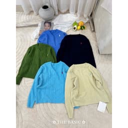𝟏𝟒𝐚𝐦.𝐬𝐭𝐮𝐝𝐢𝐨 | Áo Len Cổ Tim Cổ V Dệt Vặn Thừng Dài Tay Thêu Logo Ngựa Dáng Suông Hàn Quốc 8