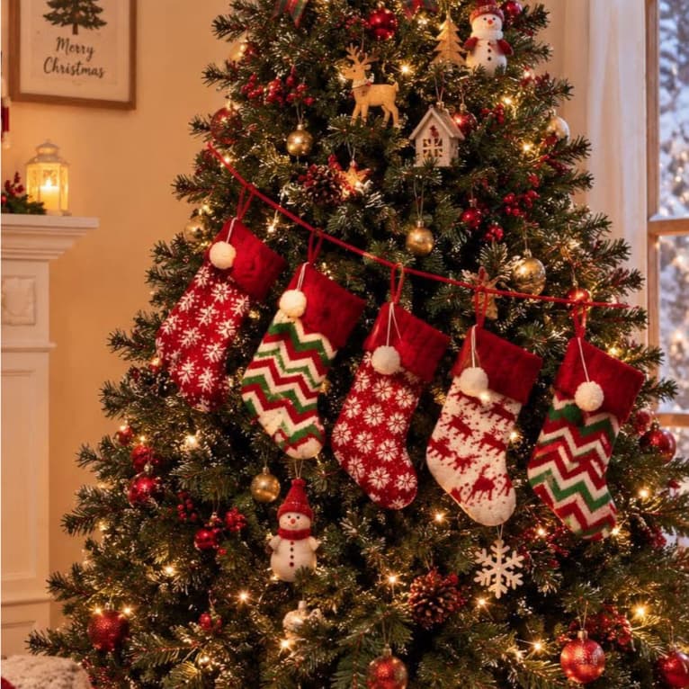 Tất Len thủ công Size 40cm đồ trang trí cây thông noel rực rỡ giáng sinh