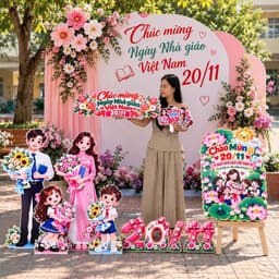 Set trang trí 20/11, back chụp ảnh, tặng kèm bảng tên, 5 hastag cầm tay , có chân đứng chắc chắn .ngày nhà giáo việt nam 6