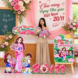 Set trang trí 20/11, back chụp ảnh, tặng kèm bảng tên, 5 hastag cầm tay , có chân đứng chắc chắn .ngày nhà giáo việt nam 5