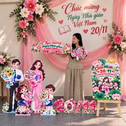 Set trang trí 20/11, back chụp ảnh, tặng kèm bảng tên, 5 hastag cầm tay , có chân đứng chắc chắn .ngày nhà giáo việt nam 7