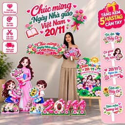 Set trang trí 20/11, back chụp ảnh, tặng kèm bảng tên, 5 hastag cầm tay , có chân đứng chắc chắn .ngày nhà giáo việt nam 2