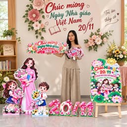Set Chụp ảnh ngày 20/11 , tặng kèm bảng tên, 5 hastag cầm tay , có chân đứng chắc chắn .ngày nhà giáo việt nam 9