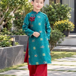 Áo dài bé trai Tết 2027, chất liệu gấm dệt hoa cao cấp - nam tính - lót lụa mềm mịn không dặm ngứa - kèm quần 6