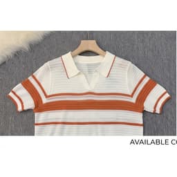 Áo Len Mongtoghi Nữ Cộc Tay Cổ Bẻ Kẻ Sọc - Áo Dệt Kim Mỏng Cổ Polo Chữ V Dáng Trẻ 5 Màu Phối (50-60kg) Cường Hoàng 6