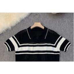 Áo Len Mongtoghi Nữ Cộc Tay Cổ Bẻ Kẻ Sọc - Áo Dệt Kim Mỏng Cổ Polo Chữ V Dáng Trẻ 5 Màu Phối (50-60kg) Cường Hoàng 4