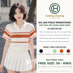 Áo Len Mongtoghi Nữ Cộc Tay Cổ Bẻ Kẻ Sọc - Áo Dệt Kim Mỏng Cổ Polo Chữ V Dáng Trẻ 5 Màu Phối (50-60kg) Cường Hoàng 8