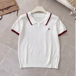 Áo Len Polo Mongtoghi Nữ Cộc Tay Cổ Bẻ Viền Phối Màu - Áo Dệt Kim Mỏng 2 Cúc Phong Cách Thể Thao Dáng Trẻ 8 Màu 50-60kg 9