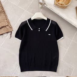 Áo Len Polo Mongtoghi Nữ Cộc Tay Cổ Bẻ Viền Phối Màu - Áo Dệt Kim Mỏng 2 Cúc Phong Cách Thể Thao Dáng Trẻ 8 Màu 50-60kg 5