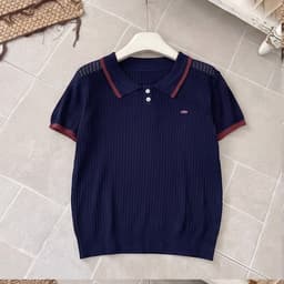 Áo Len Polo Mongtoghi Nữ Cộc Tay Cổ Bẻ Viền Phối Màu - Áo Dệt Kim Mỏng 2 Cúc Phong Cách Thể Thao Dáng Trẻ 8 Màu 50-60kg 6