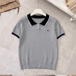 Áo Len Polo Mongtoghi Nữ Cộc Tay Cổ Bẻ Viền Phối Màu - Áo Dệt Kim Mỏng 2 Cúc Phong Cách Thể Thao Dáng Trẻ 8 Màu 50-60kg 8
