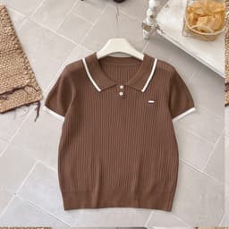 Áo Len Polo Mongtoghi Nữ Cộc Tay Cổ Bẻ Viền Phối Màu - Áo Dệt Kim Mỏng 2 Cúc Phong Cách Thể Thao Dáng Trẻ 8 Màu 50-60kg 4