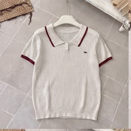 Áo Len Polo Mongtoghi Nữ Cộc Tay Cổ Bẻ Viền Phối Màu - Áo Dệt Kim Mỏng 2 Cúc Phong Cách Thể Thao Dáng Trẻ 8 Màu 50-60kg 7