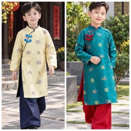 Áo dài bé trai Tết 2027, chất liệu gấm dệt hoa cao cấp - nam tính - lót lụa mềm mịn không dặm ngứa - kèm quần 1