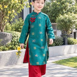Áo dài bé trai Tết 2027, chất liệu gấm dệt hoa cao cấp - nam tính - lót lụa mềm mịn không dặm ngứa - kèm quần 2