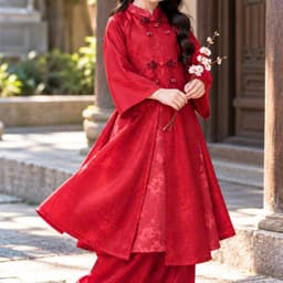 Áo dài cách tân bé gái gấm hoa cao cấp, tay loe duyên dáng, màu hồng đỏ xinh xắn, diện Tết cực yêu 7