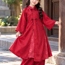Áo dài cách tân bé gái gấm hoa cao cấp, tay loe duyên dáng, màu hồng đỏ xinh xắn, diện Tết cực yêu 4