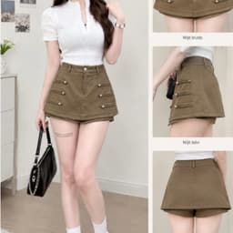 Quần Short Giả Váy Nữ Lên Form Chuẩn Dáng A - Chân Váy Kakis Phối Cúc, Viền Khóa Hack Dáng Phong Cách Hàn Quốc Đẹp HQ700 3