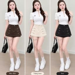 Quần Short Giả Váy Nữ Lên Form Chuẩn Dáng A - Chân Váy Kakis Phối Cúc, Viền Khóa Hack Dáng Phong Cách Hàn Quốc Đẹp HQ700 1