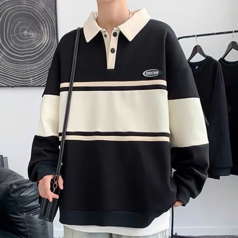 Áo Sweeter Polo Nam Nữ  Đen Trắng Form Suông Vải Nỉ Bông Mềm Mịn,Phong cách đường phố