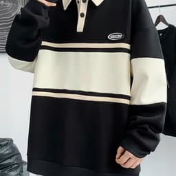 Áo Sweeter Polo Nam Nữ  Đen Trắng Form Suông Vải Nỉ Bông Mềm Mịn,Phong cách đường phố 2