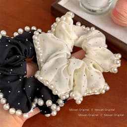 Dây Buộc Tóc Scrunchie Đính Ngọc Trai Phối Đá Lấp Lánh Phong Cách Hàn Quốc, Chun Buộc Tóc Nữ Thanh Lịch CEM Xinh 4