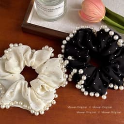 Dây Buộc Tóc Scrunchie Đính Ngọc Trai Phối Đá Lấp Lánh Phong Cách Hàn Quốc, Chun Buộc Tóc Nữ Thanh Lịch CEM Xinh 2