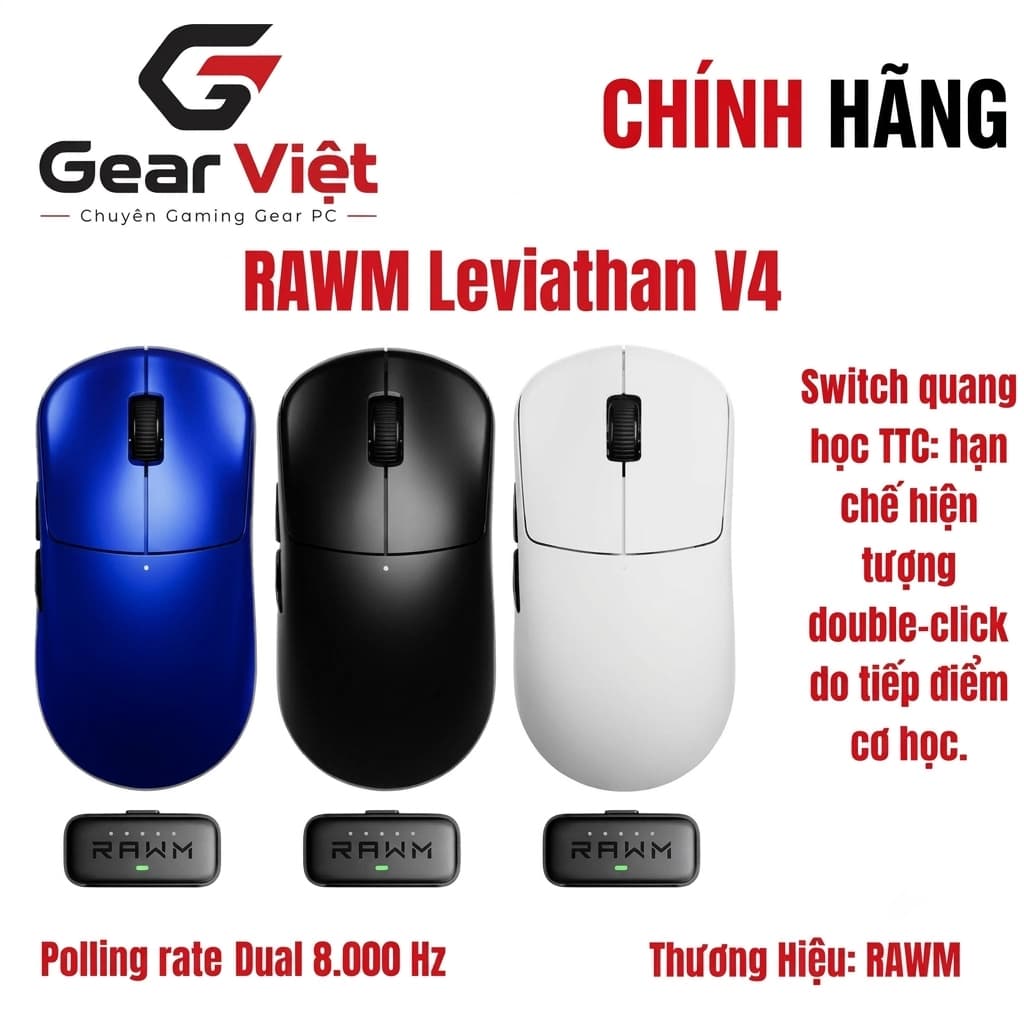 (GEAR VIỆT) Chuột không dây Gaming RAWM Leviathan V4 Wireless Esports Mouse 2.4G/Wired Connection 55g PAW3950 45K 150H