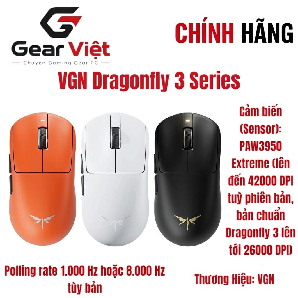 (Gear Việt) Chuột Gaming không dây siêu nhẹ VGN Dragonfly 3 Series không dây wireless, bluetooth,công nghệ tốt