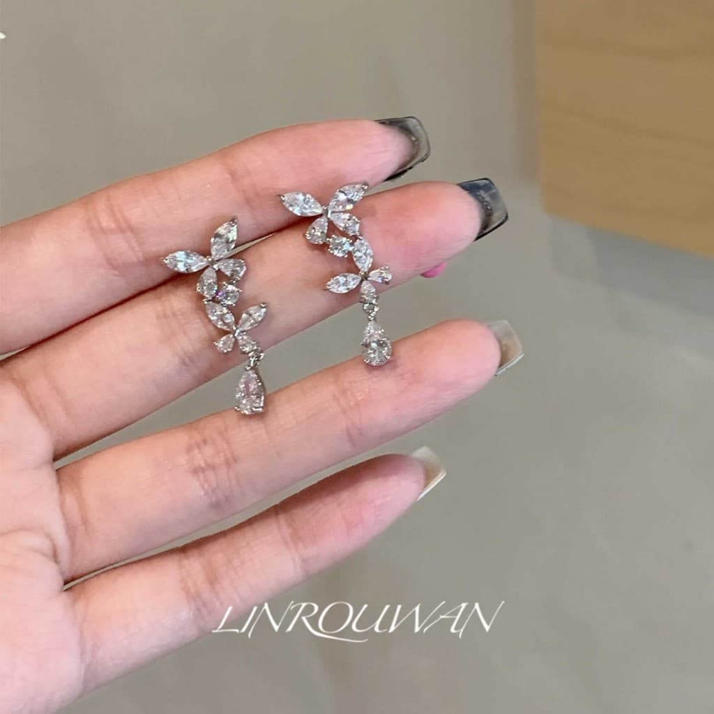 B40 Bông Tai Nơ Đính Đá zircon butterfly Cho Nữ thanh lịch