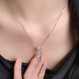 B40 Dây chuyền thánh giá đôi đính đá zircon mới 2027 cho nữ 4