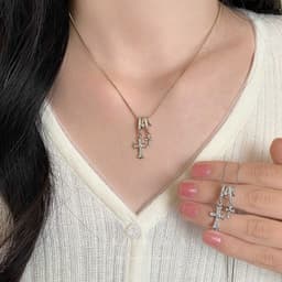 B40 Dây chuyền thánh giá đôi đính đá zircon mới 2027 cho nữ 5